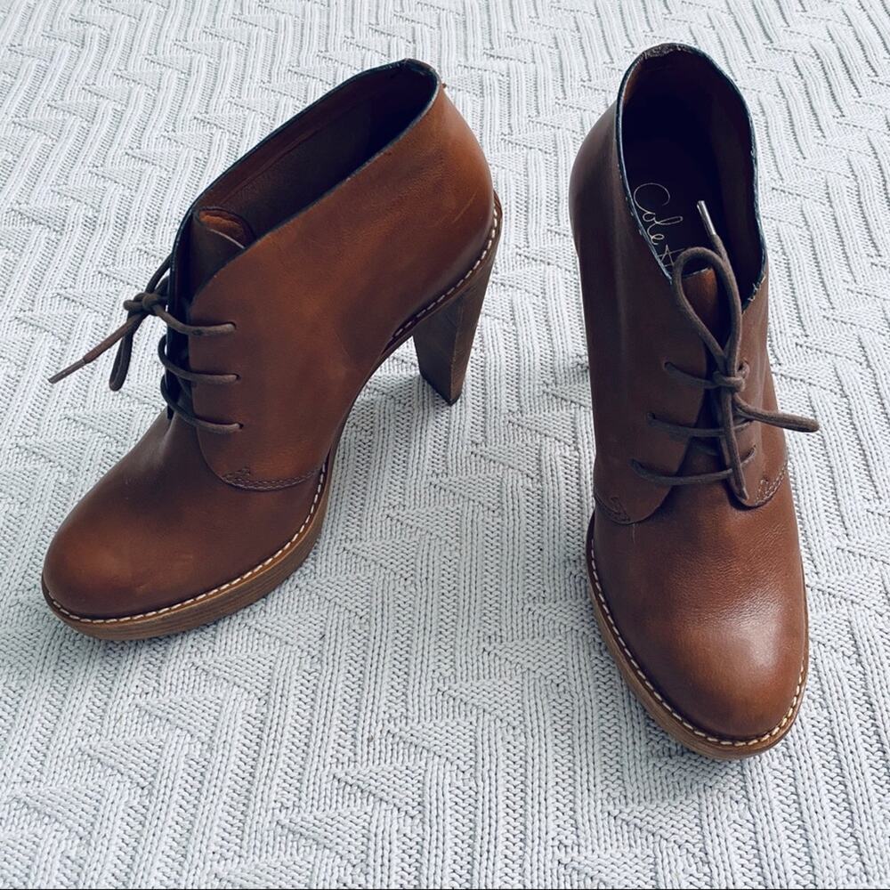 Cole Haan brown leather lace up heeled boots